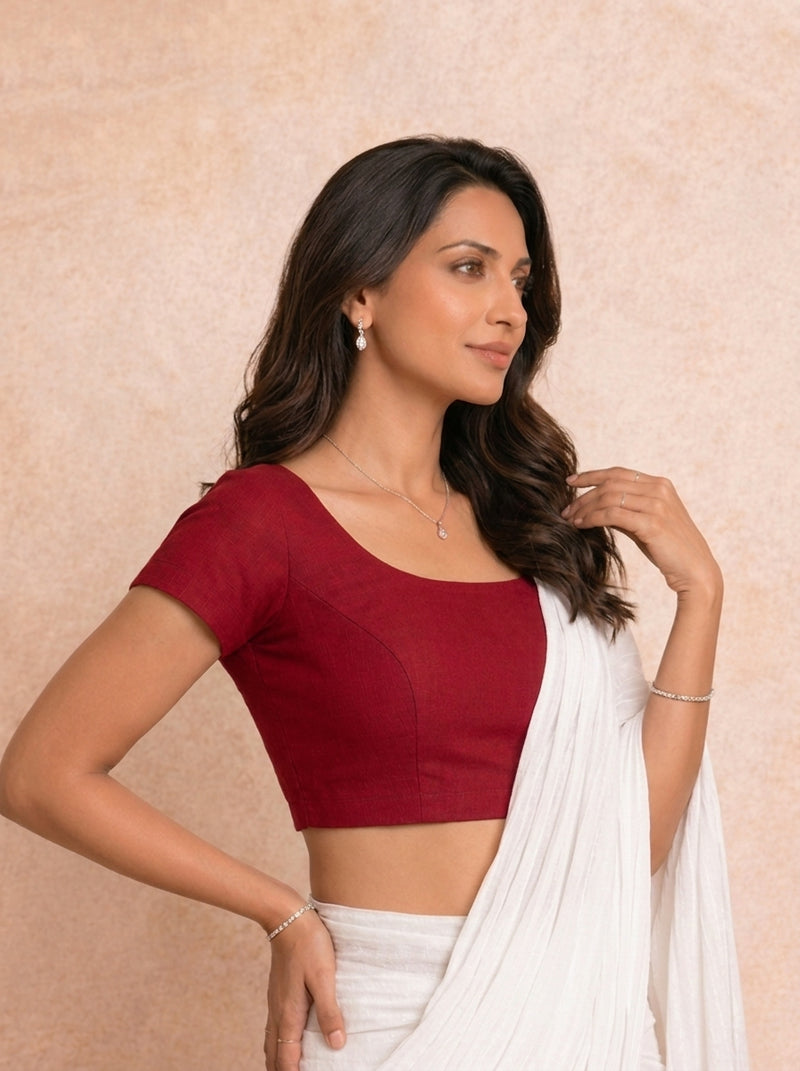 Tiasa | Short Sleeves Cherry Red Rayon Lycra StretchFit™ Saree Blouse-Binks