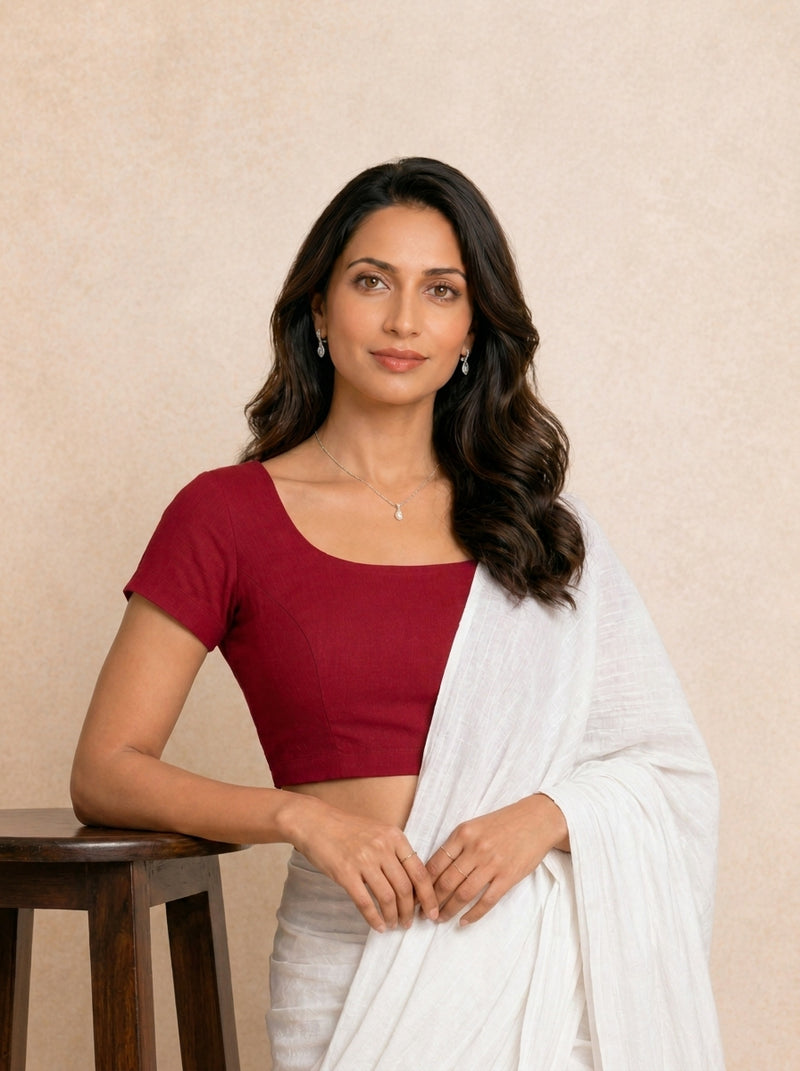 Tiasa | Short Sleeves Cherry Red Rayon Lycra StretchFit™ Saree Blouse-Binks