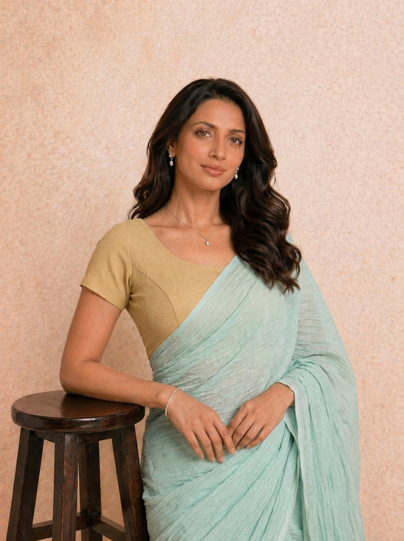 Tiasa | Short Sleeves Mangoshake Yellow Rayon Lycra StretchFit™ Saree Blouse-Binks