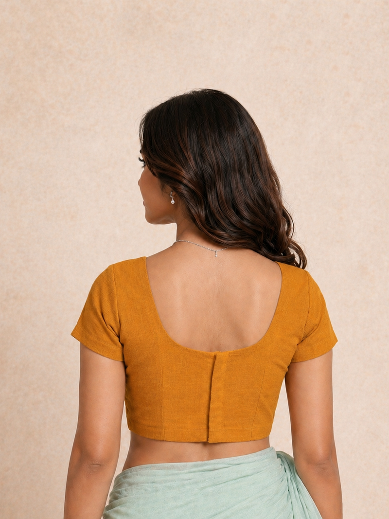 Tiasa | Short Sleeves Marigold Orange Rayon Lycra StretchFit™ Saree Blouse-Binks