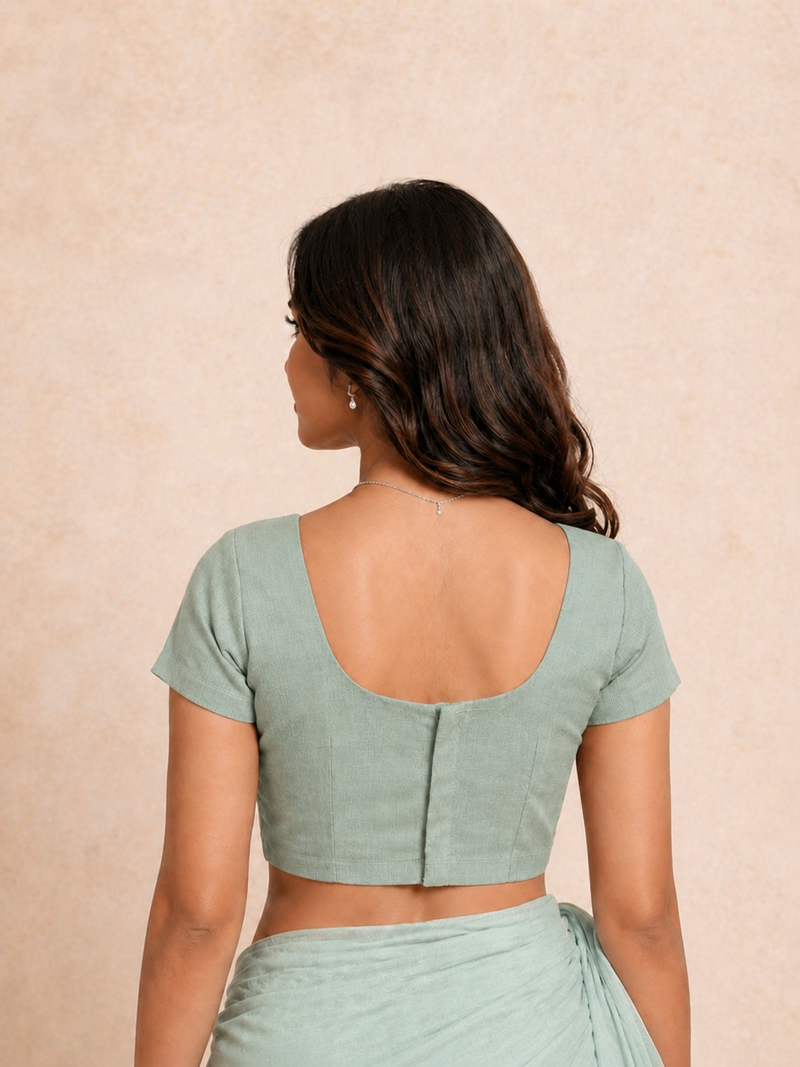 Tiasa | Short Sleeves Sage Green Rayon Lycra StretchFit™ Saree Blouse-Binks