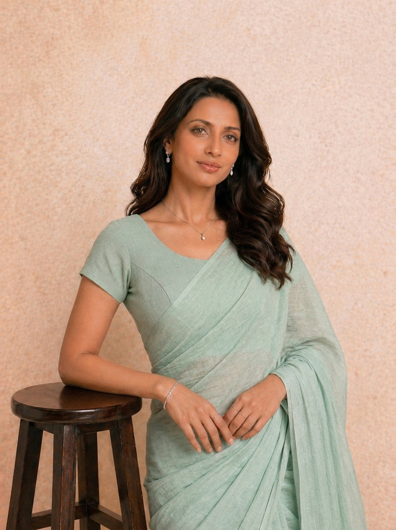Tiasa | Short Sleeves Sage Green Rayon Lycra StretchFit™ Saree Blouse-Binks