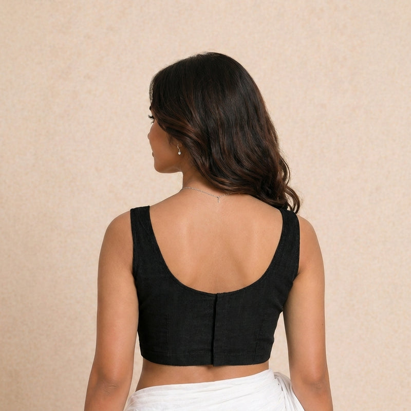 Tira | Sleeveless Black Rayon Lycra StretchFit™ Saree Blouse-Binks