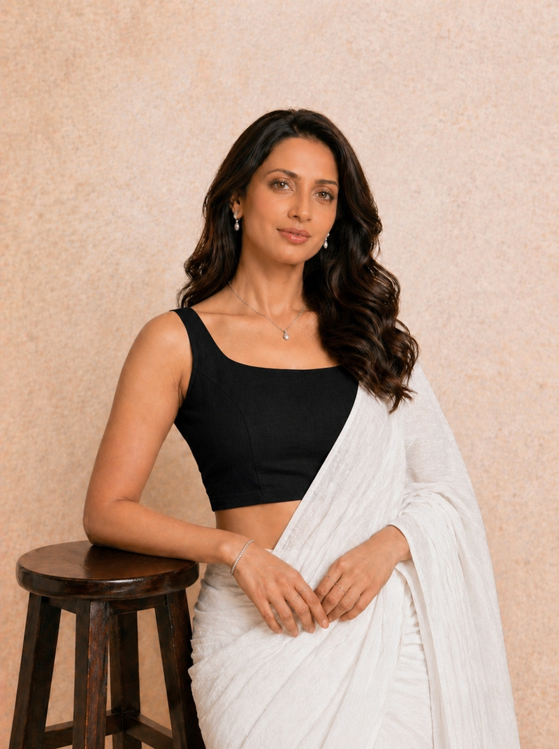 Tira | Sleeveless Black Rayon Lycra StretchFit™ Saree Blouse-Binks