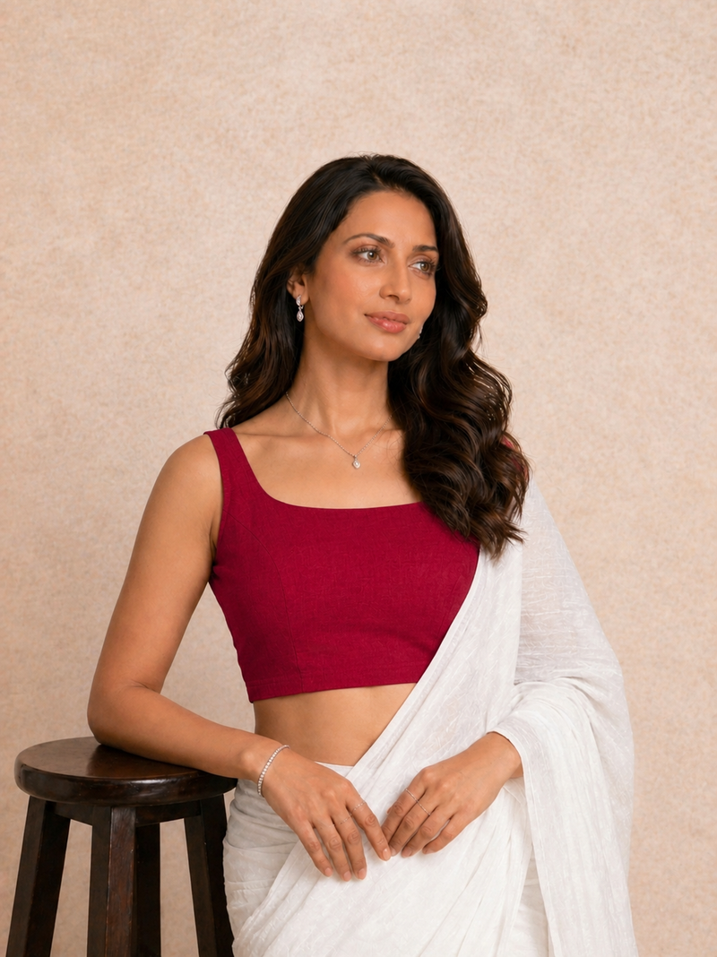 Tira | Sleeveless Cherry Red Rayon Lycra StretchFit™ Saree Blouse-Binks