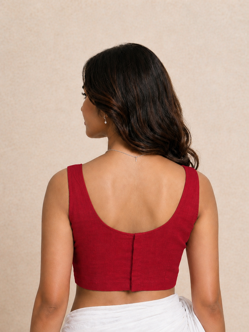 Tira | Sleeveless Cherry Red Rayon Lycra StretchFit™ Saree Blouse-Binks