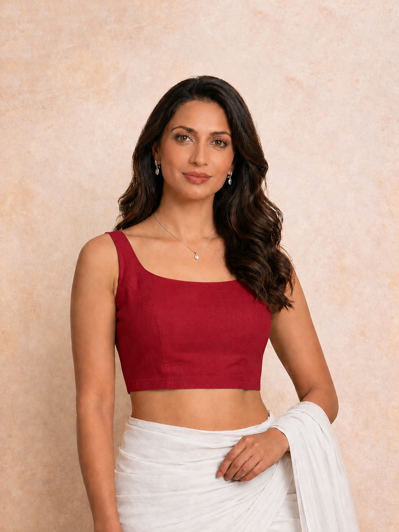 Tira | Sleeveless Cherry Red Rayon Lycra StretchFit™ Saree Blouse-Binks