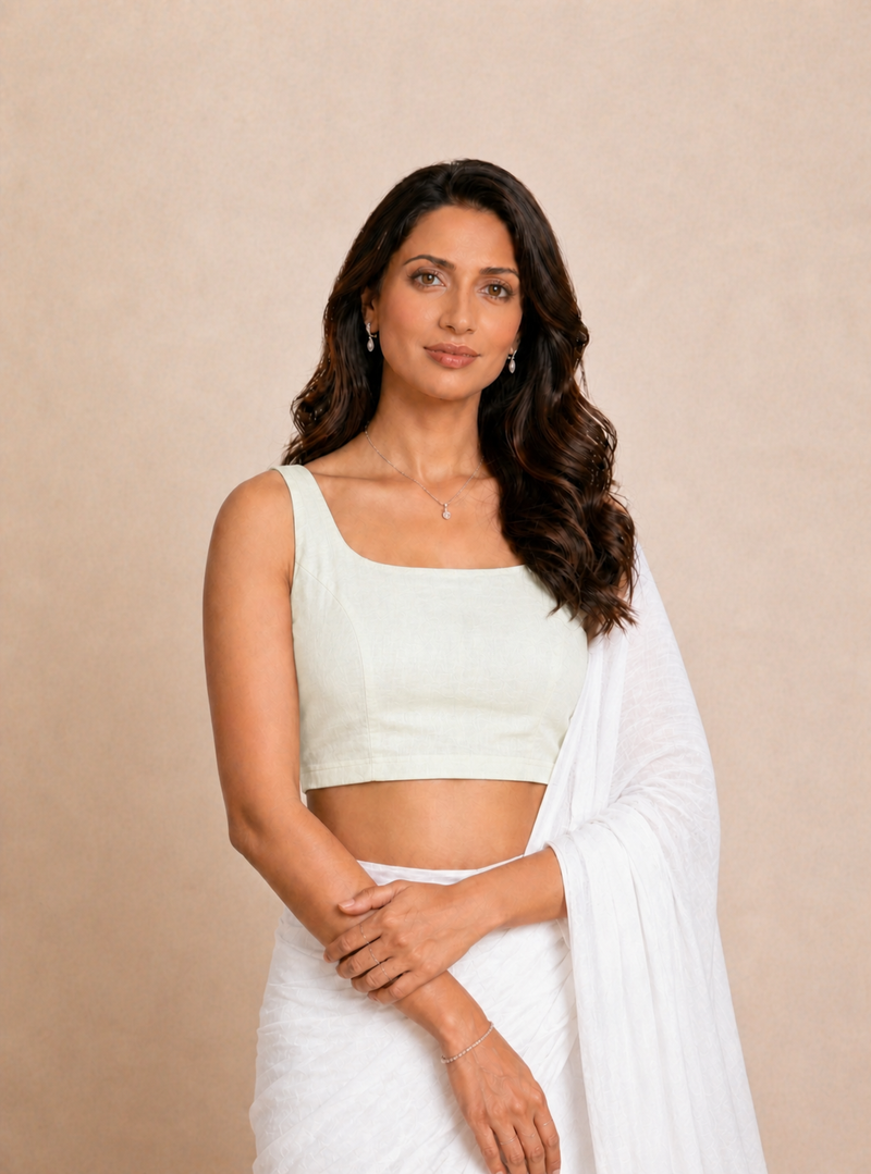 Tira | Sleeveless Eggshell White Rayon Lycra StretchFit™ Saree Blouse-Binks