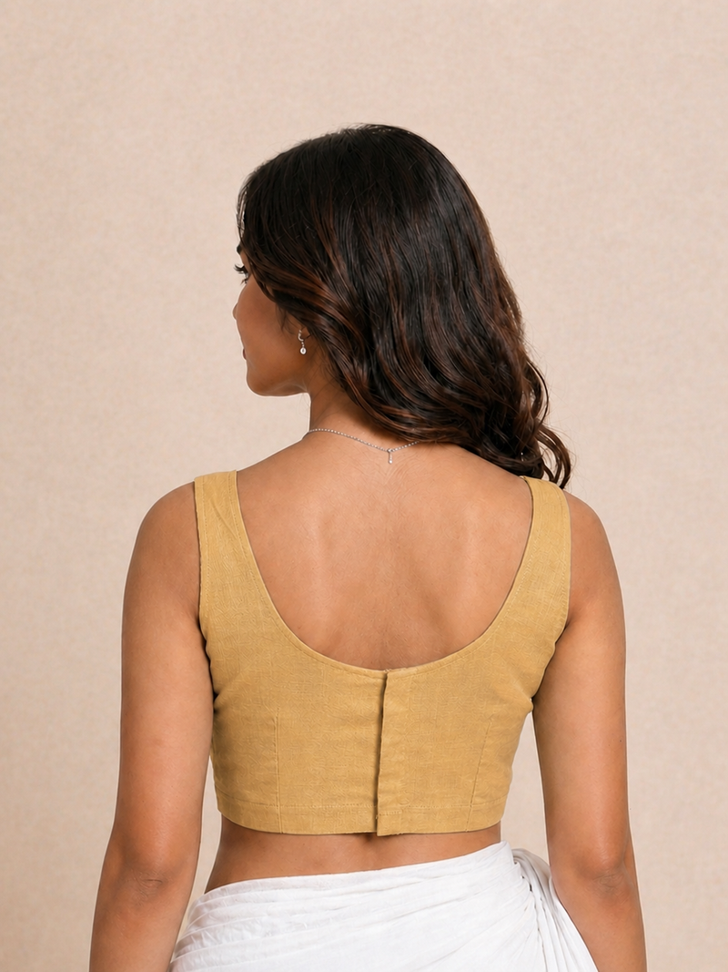 Tira | Sleeveless Mangoshake Yellow Rayon Lycra StretchFit™ Saree Blouse-Binks