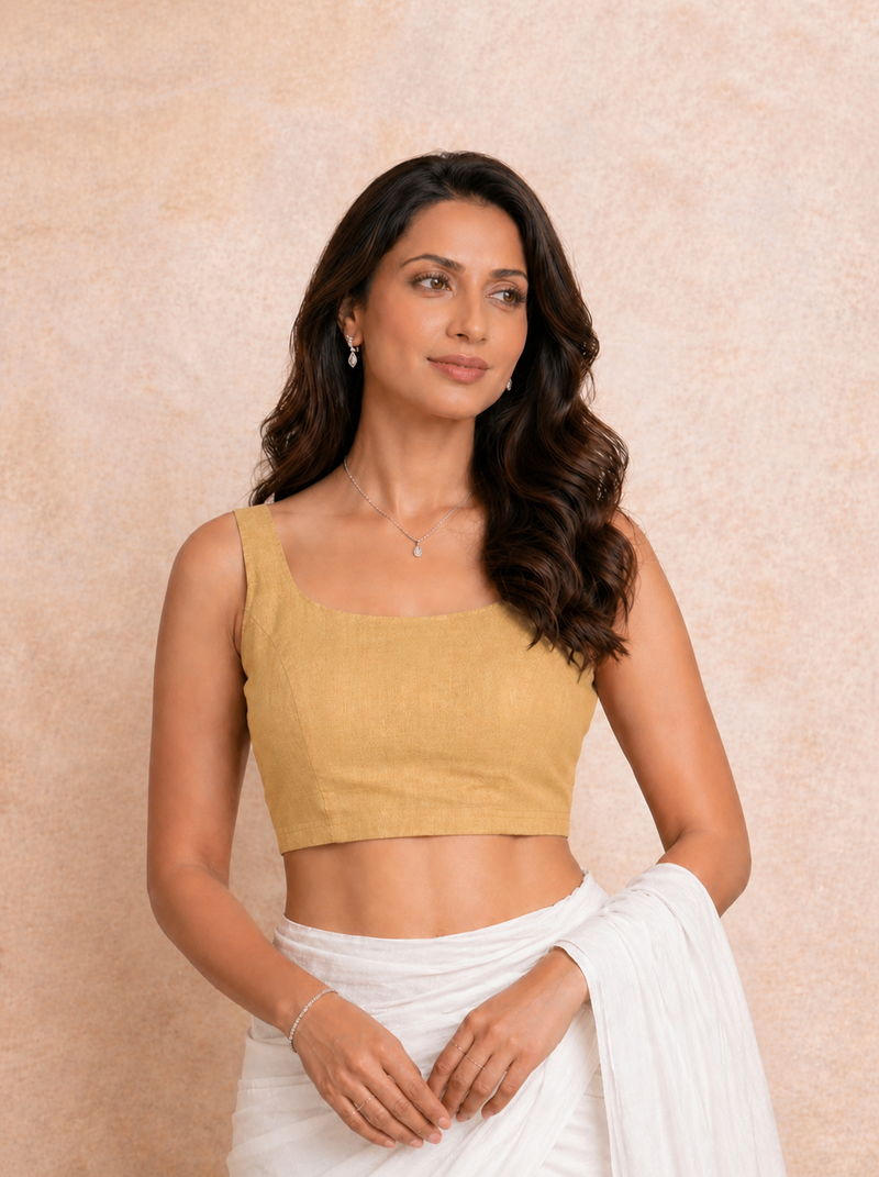 Tira | Sleeveless Mangoshake Yellow Rayon Lycra StretchFit™ Saree Blouse-Binks