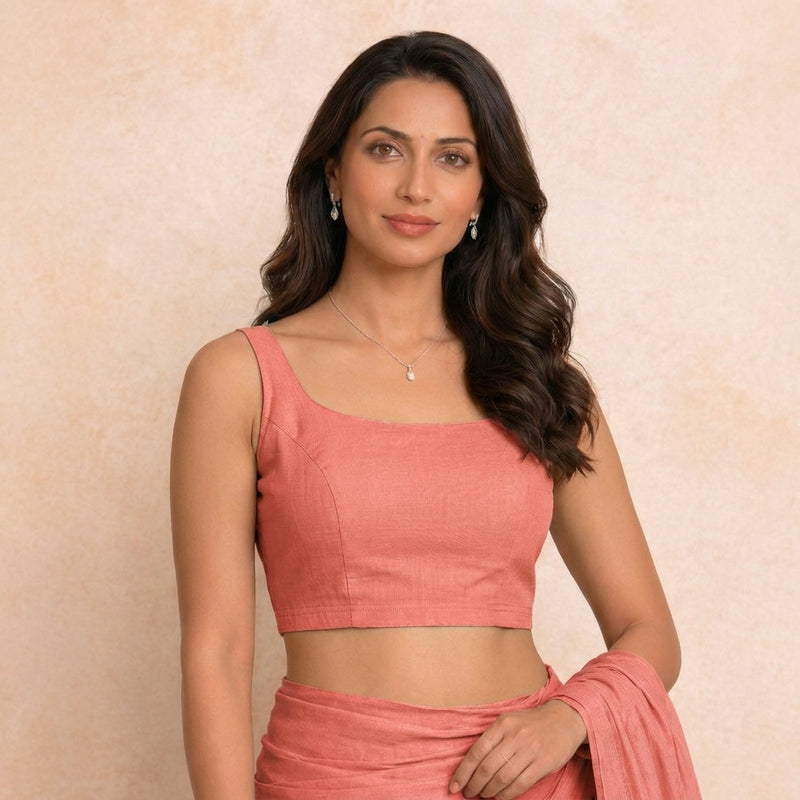 Tira | Sleeveless Salmon Pink Rayon Lycra StretchFit™ Saree Blouse-Binks