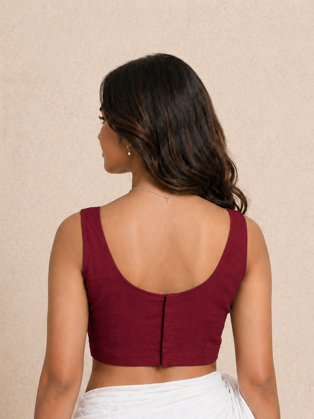 Tira Saree Blouse, in Red Rayon Lycra, featuring sleeveless and scoop neckline, made for daily & work (view 2).