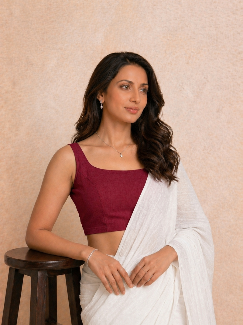 Tira | Sleeveless Scarlet Red Rayon Lycra StretchFit™ Saree Blouse-Binks