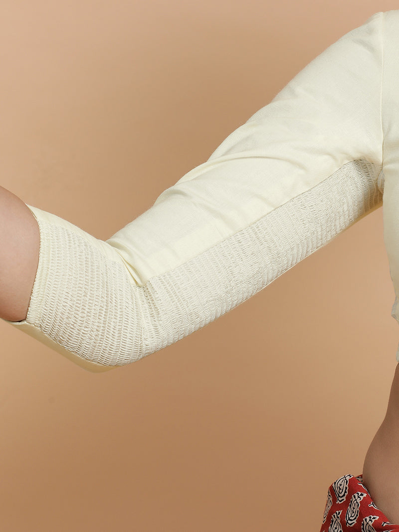 Tripti x Rozaana | Jewel Neck Saree Blouse in Chalk White Linen-Binks