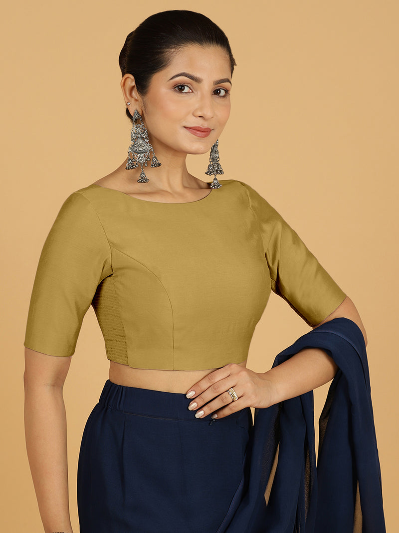 Trisha x Rozaana | Saree Blouse in Dijon Mustard-Binks
