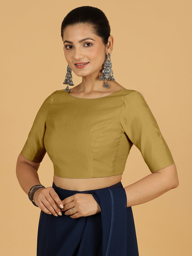Trisha x Rozaana | Saree Blouse in Dijon Mustard-Binks