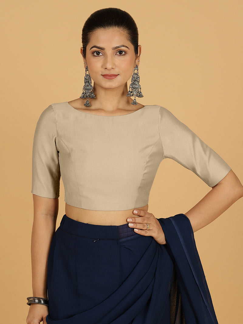 Trisha x Rozaana | Saree Blouse in Oyster Grey-Binks