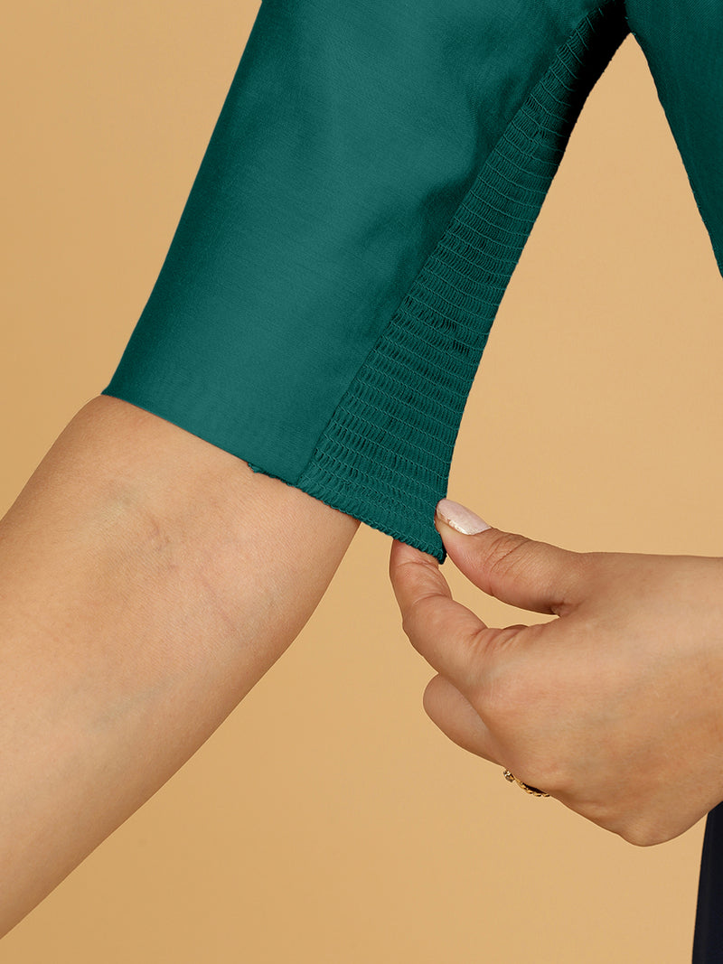 Trisha x Rozaana | Saree Blouse in Peacock Green-Binks