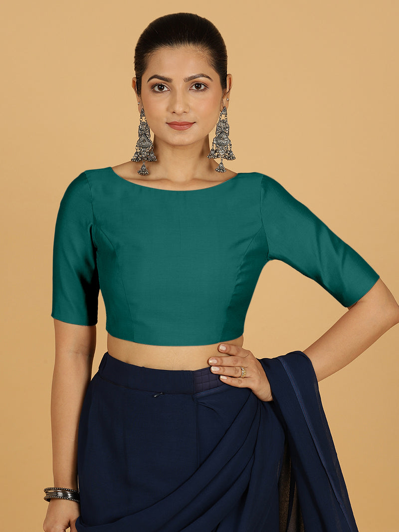 Trisha x Rozaana | Saree Blouse in Peacock Green-Binks