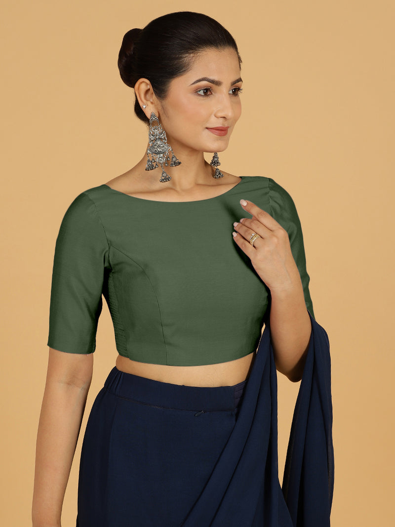 Trisha x Rozaana | Saree Blouse in Pine Green-Binks