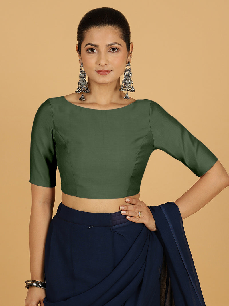 Trisha x Rozaana | Saree Blouse in Pine Green-Binks