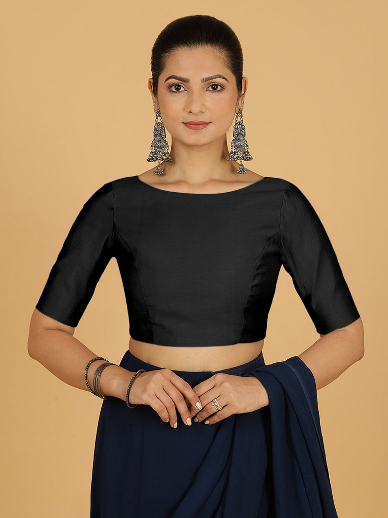 Trisha x Rozaana | Saree Blouse in Raven Black-Binks