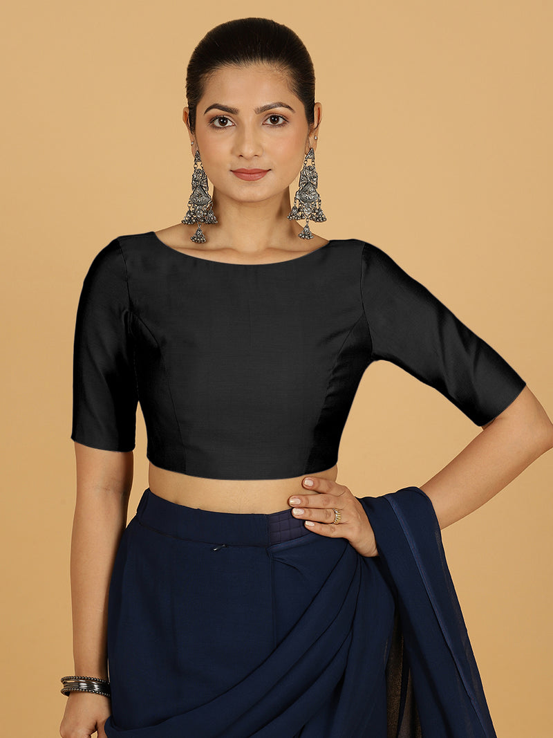 Trisha x Rozaana | Saree Blouse in Raven Black-Binks