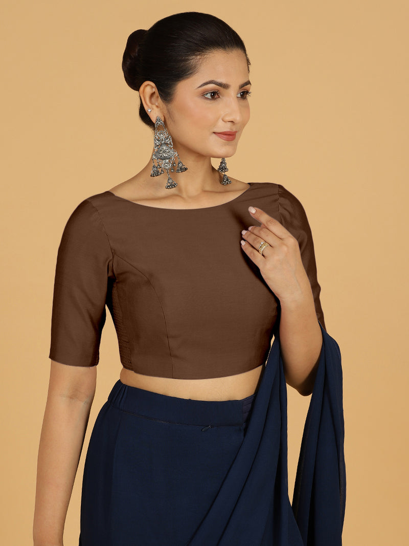 Trisha x Rozaana | Saree Blouse in Walnut Brown-Binks