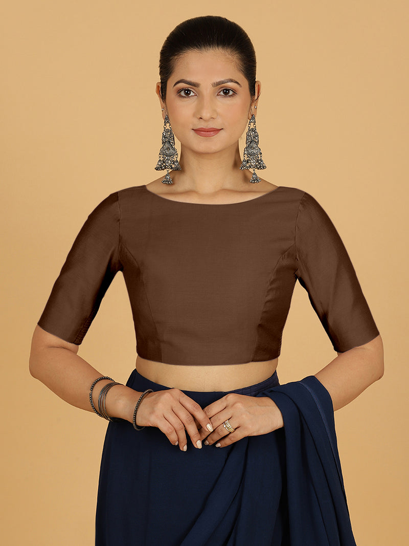 Trisha x Rozaana | Saree Blouse in Walnut Brown-Binks