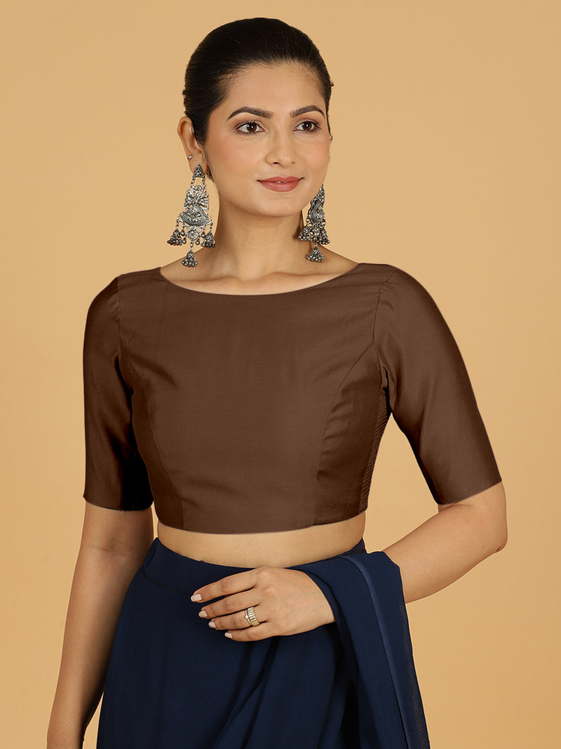 Trisha x Rozaana | Saree Blouse in Walnut Brown-Binks