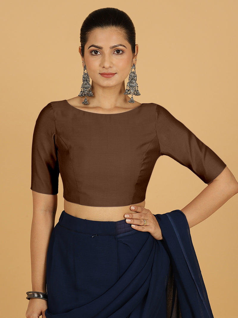 Trisha x Rozaana | Saree Blouse in Walnut Brown-Binks