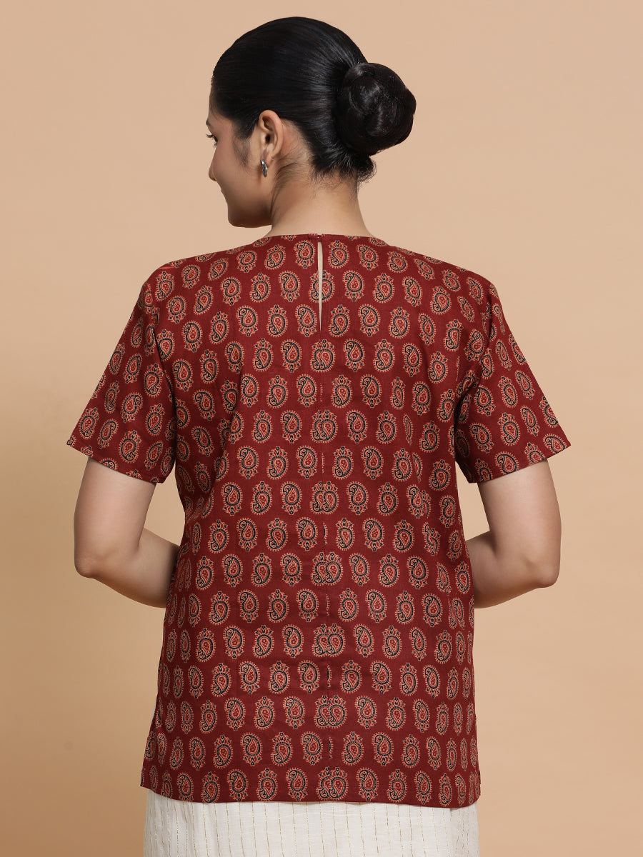Uditi x Rozaana Saree Blouse, in Red Cotton, featuring short sleeves, made for daily & work (view 3).