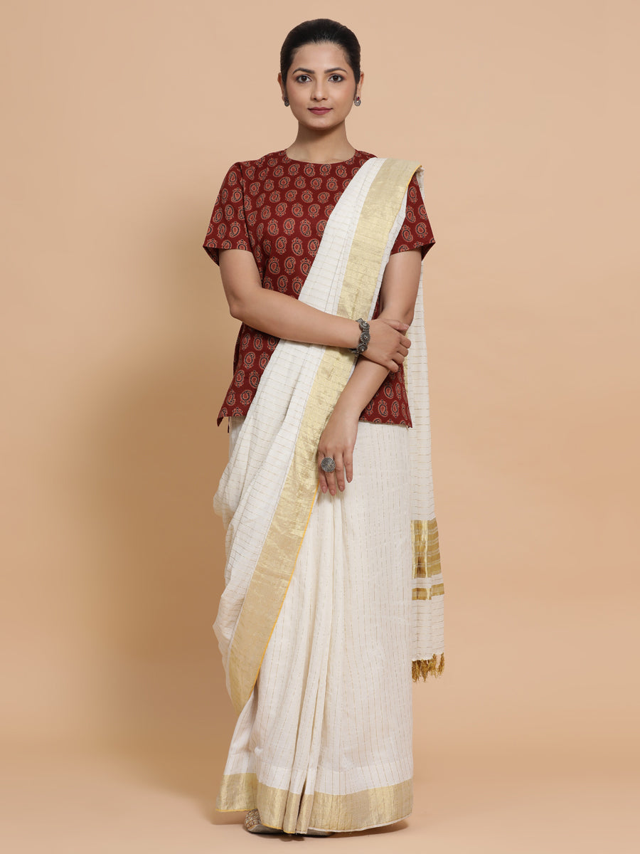 Uditi x Rozaana Saree Blouse, in Red Cotton, featuring short sleeves, made for daily & work (view 8).