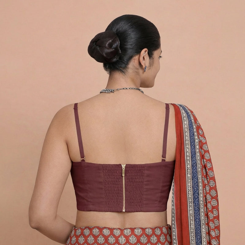 Vamika x Tyohaar | Sweetheart Neck Deep Maroon Solid Viscose Saree Blouse-Binks