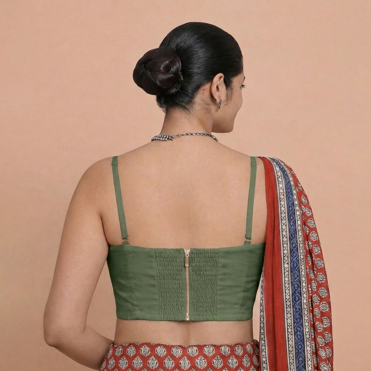 Vamika x Rozaana Saree Blouse, in Green 80% Viscose 20% Polyester, featuring sleeveless and sweetheart neckline (view 2).