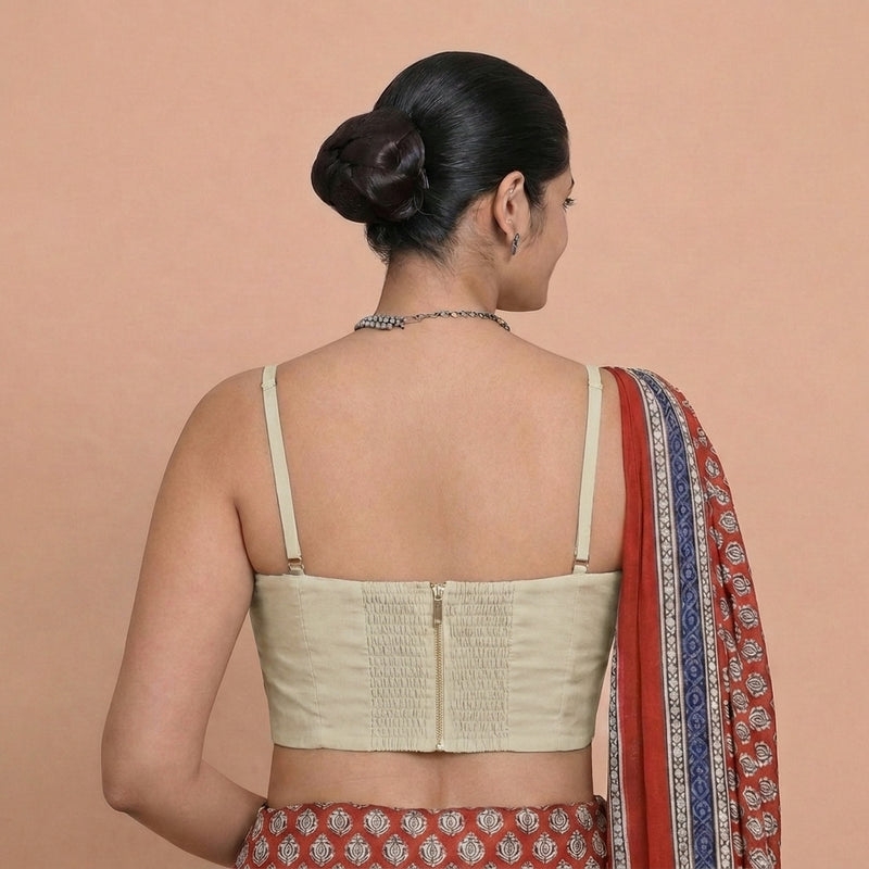 Vamika x Rozaana | Sweetheart Neck Oyster Grey Solid Viscose Saree Blouse-Binks