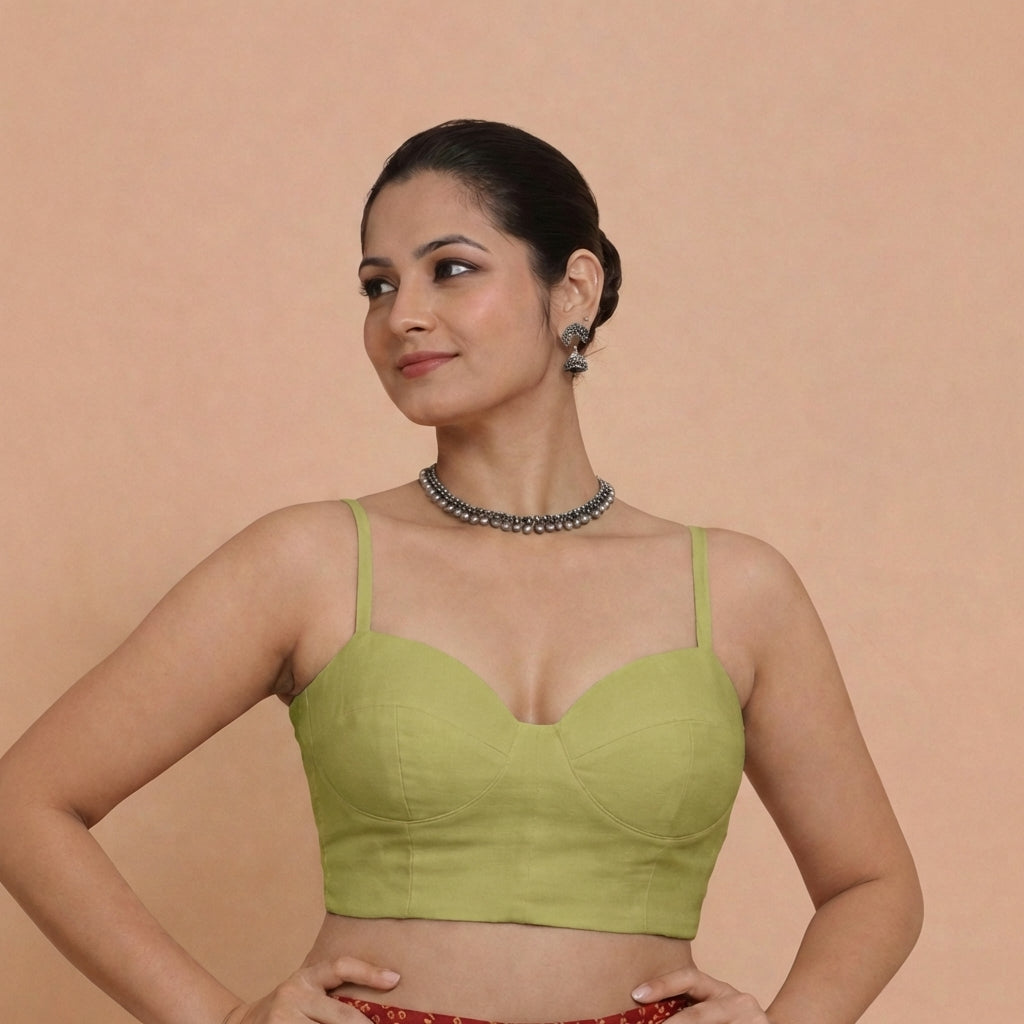 Vamika x Rozaana Saree Blouse, in Green 80% Viscose 20% Polyester, featuring sleeveless and sweetheart neckline (view 4).