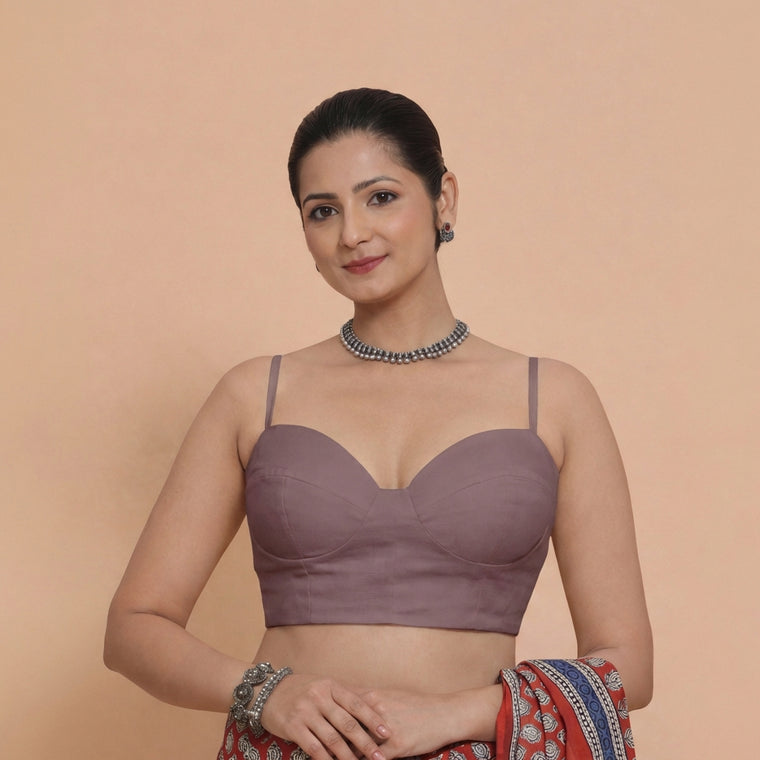 Vamika x Rozaana Saree Blouse, in Purple 80% Viscose 20% Polyester, featuring sleeveless and sweetheart neckline (view 3).