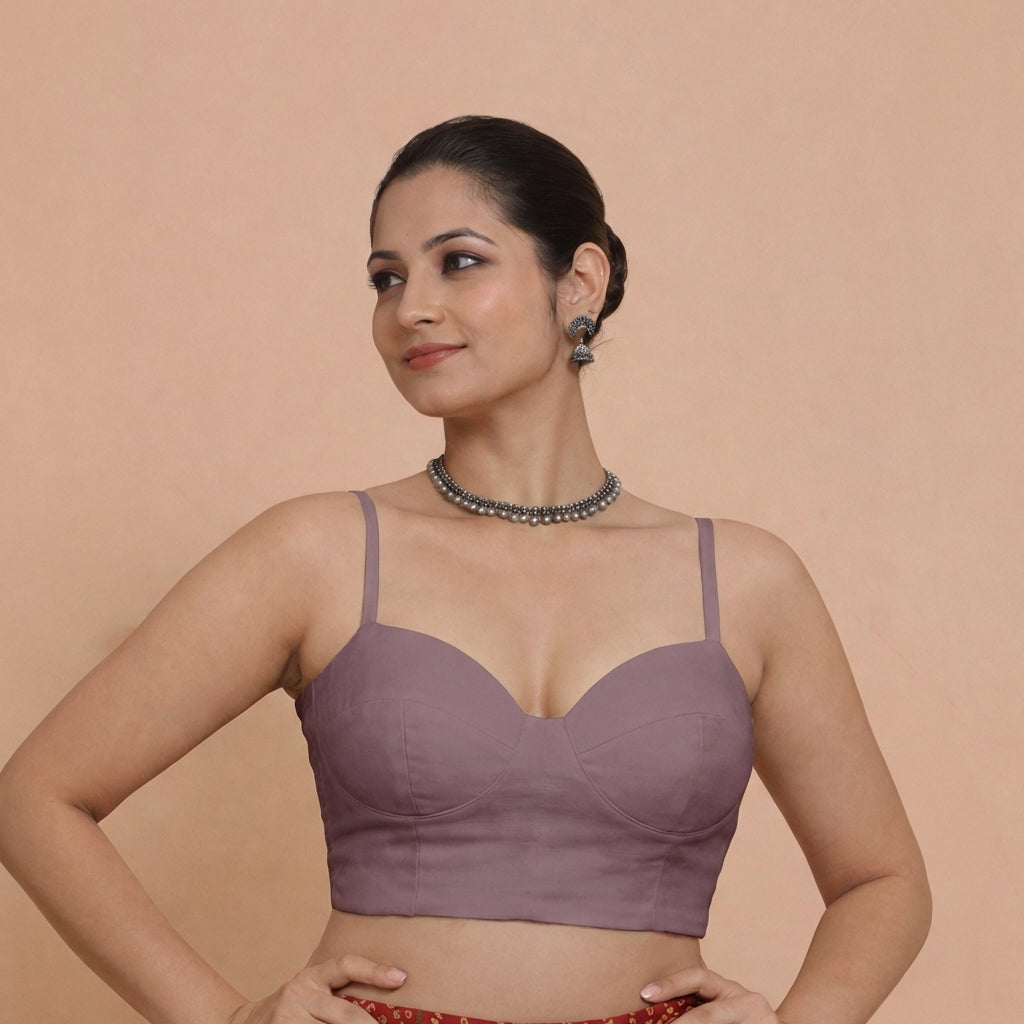 Vamika x Rozaana Saree Blouse, in Purple 80% Viscose 20% Polyester, featuring sleeveless and sweetheart neckline (view 4).