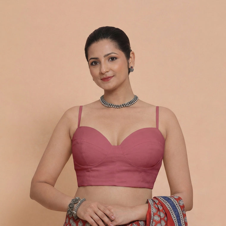 Vamika x Rozaana Saree Blouse, in Pink 80% Viscose 20% Polyester, featuring sleeveless and sweetheart neckline.