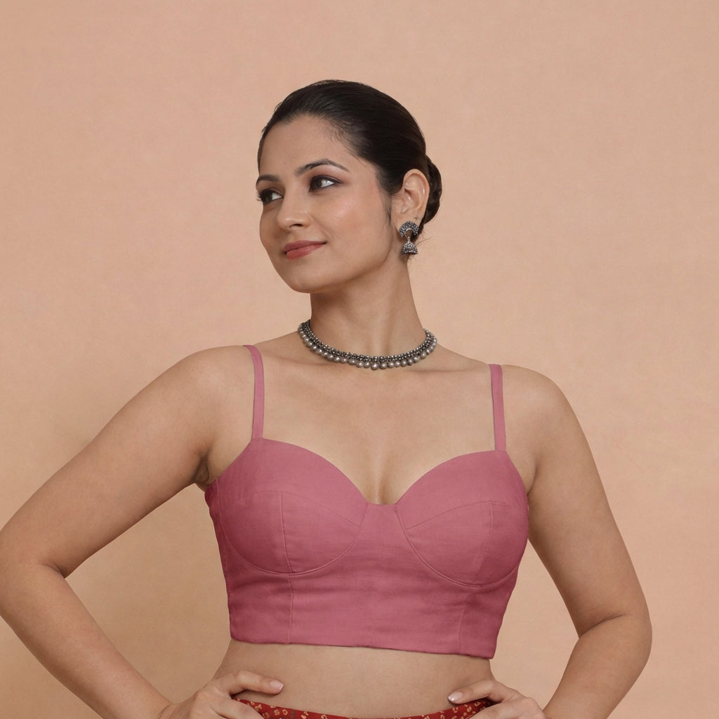 Vamika x Rozaana Saree Blouse, in Pink 80% Viscose 20% Polyester, featuring sleeveless and sweetheart neckline (view 3).