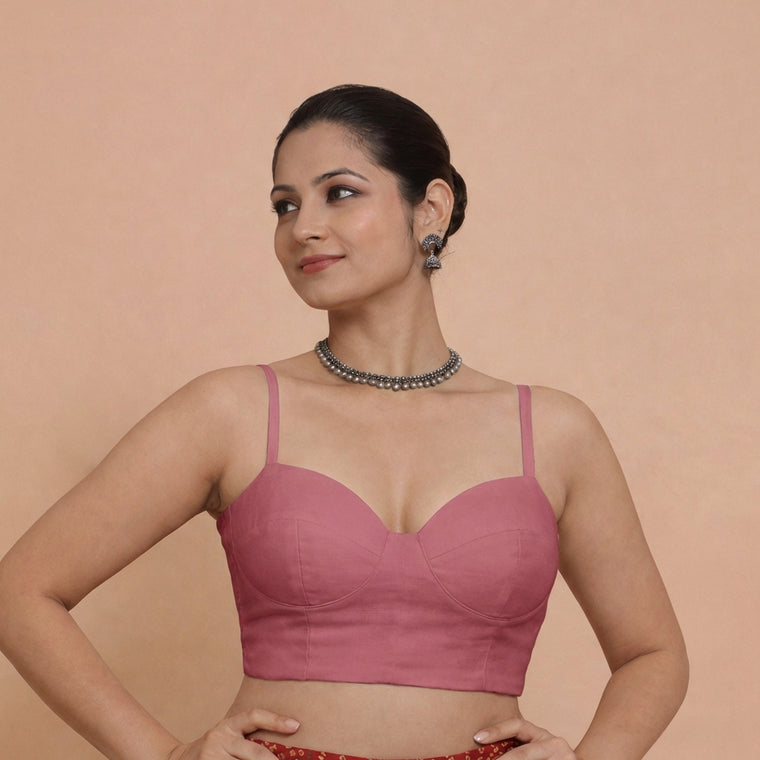Vamika x Rozaana Saree Blouse, in Pink 80% Viscose 20% Polyester, featuring sleeveless and sweetheart neckline (view 3).