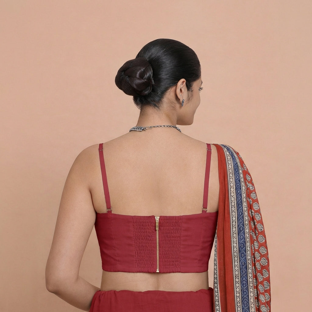 Vamika x Rozaana Saree Blouse, in Red 80% Viscose 20% Polyester, featuring sleeveless and sweetheart neckline (view 2).