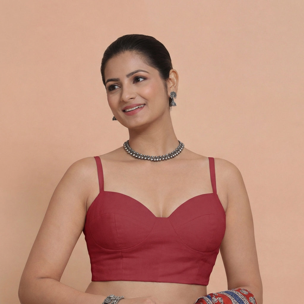 Vamika x Rozaana Saree Blouse, in Red 80% Viscose 20% Polyester, featuring sleeveless and sweetheart neckline (view 4).
