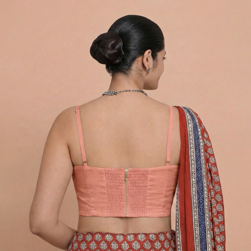 Vamika x Rozaana | Sweetheart Neck Sea Pink Solid Viscose Saree Blouse-Binks