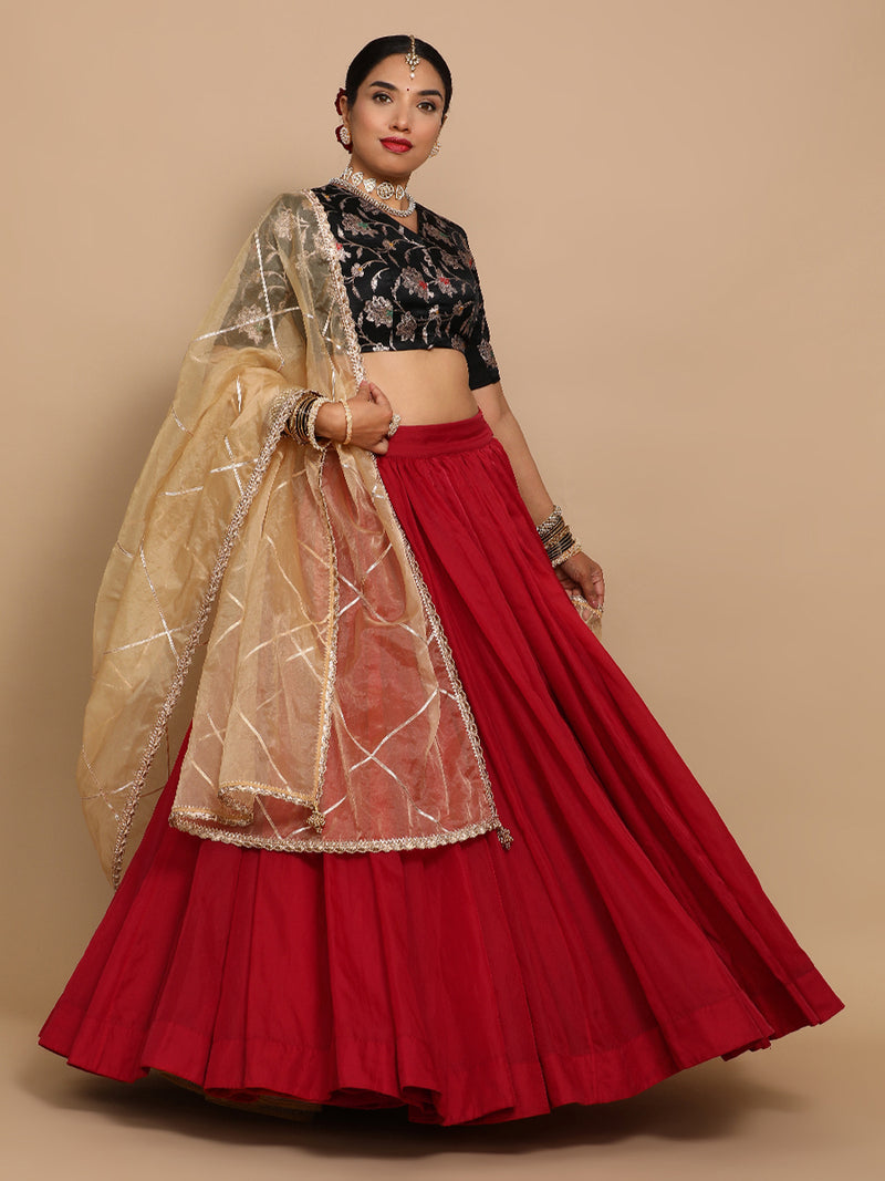 Vani x Tyohaar | Elbow Sleeves Satin Viscose Saree Blouse in Black Meenakari Fabric-Binks