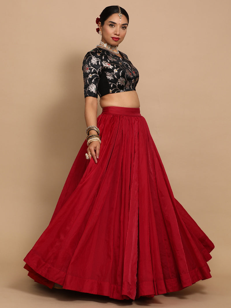 Vani x Tyohaar | Elbow Sleeves Satin Viscose Saree Blouse in Black Meenakari Fabric-Binks