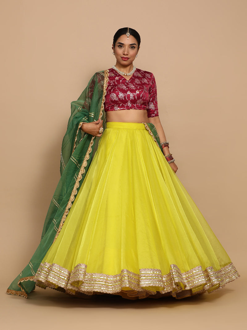 Vani x Tyohaar | Elbow Sleeves Satin Viscose Saree Blouse in Red Meenakari Fabric-Binks