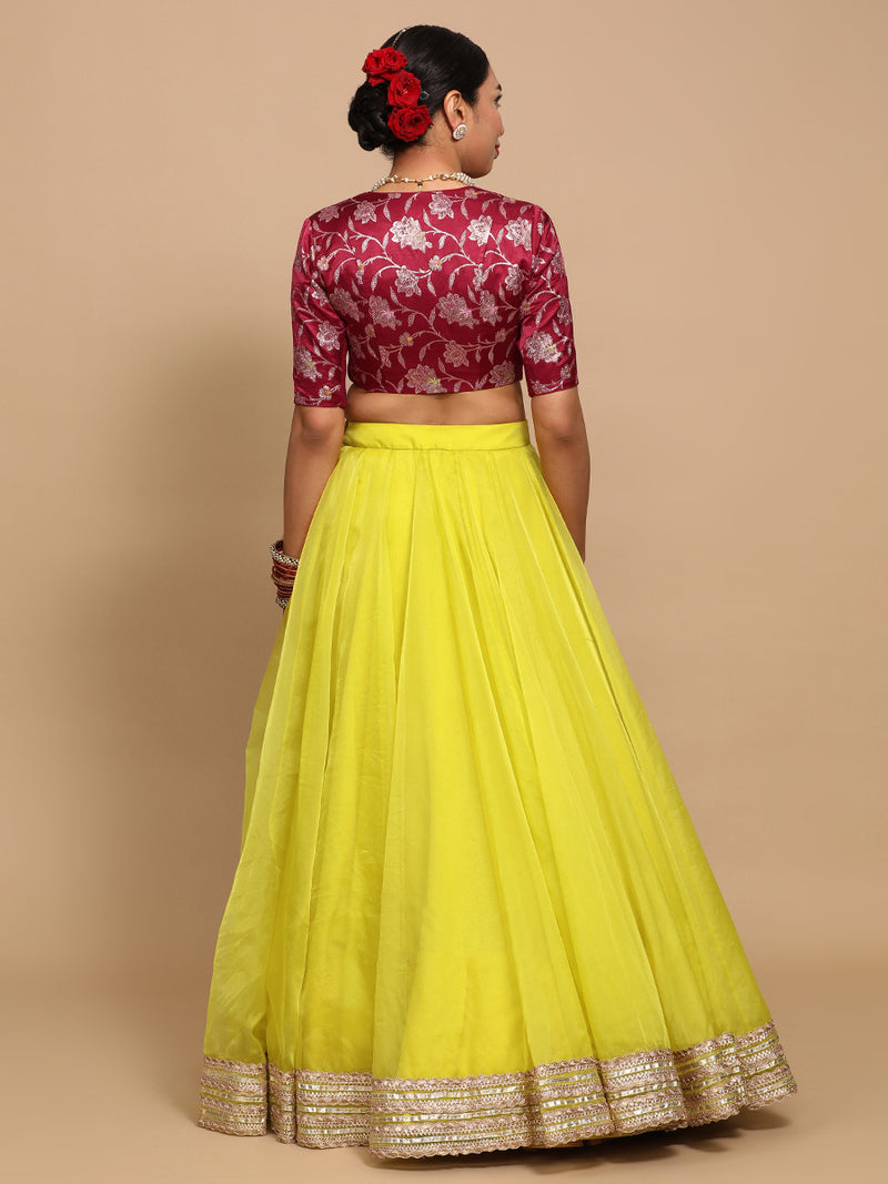 Vani x Tyohaar | Elbow Sleeves Satin Viscose Saree Blouse in Red Meenakari Fabric-Binks