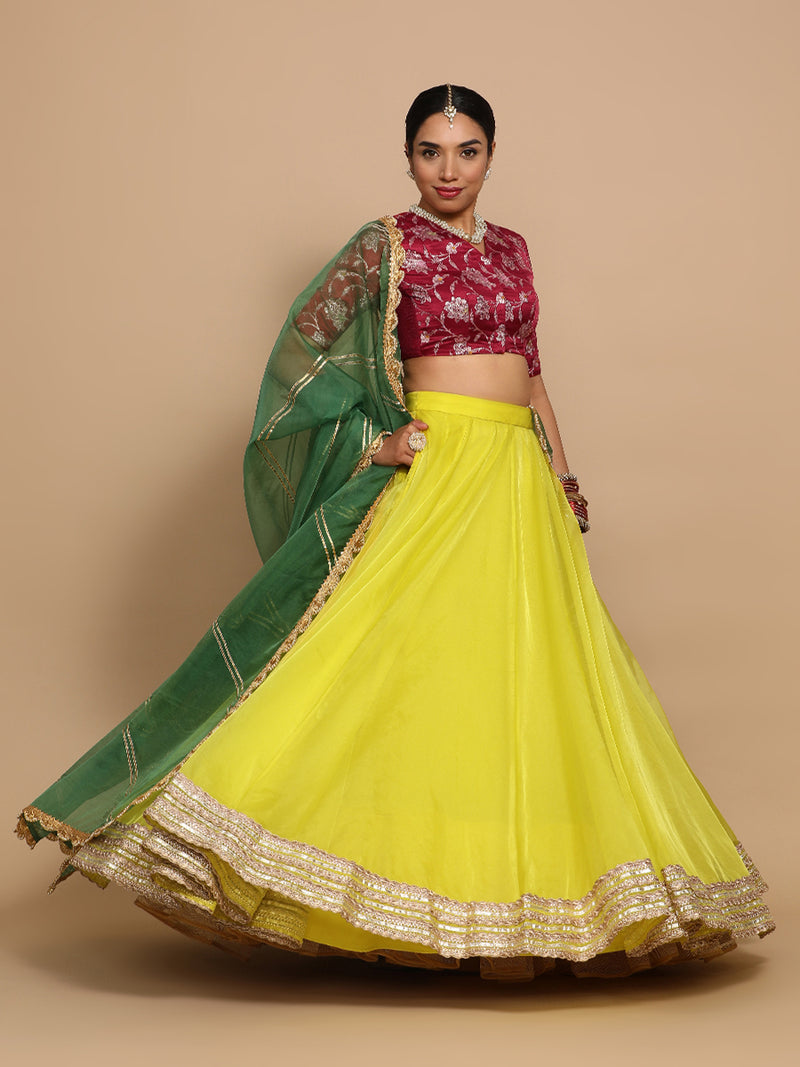 Vani x Tyohaar | Elbow Sleeves Satin Viscose Saree Blouse in Red Meenakari Fabric-Binks